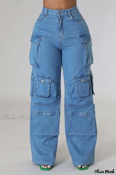 Olivia Mark - Vintage Casual Wide Leg Jeans with Multiple Pockets and Tooling Design Denim Jeans Outfit, Denim Street Style, Denim Cargo Pants, Cargo Pants Outfit, Baddie Outfits Casual, Vintage Casual, Cargo Jeans, Teen Fashion Outfits, Pants Outfit