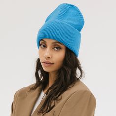 Gigi Pip beanies for women - Lou Knit Beanie - 100% Acrylic chunky oversized beanie featuring 4 neon color options with a tonal woven branded loop tag on the double fold [deja blue] Blue Knit Beanie For Winter, Blue One Size Knit Beanie, Blue One-size Knit Beanie, Blue Winter Beanie, Trendy Knit Beanie For Spring, Solid Knit Beanie For Fall, Chunky Knit Beanie For Fall, Trendy Spring Knit Beanie, Trendy Blue Beanie One Size