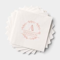 six personalized napkins with the letter a on them