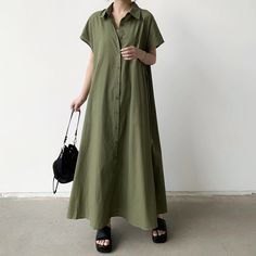 Lasaky - Loose-Fit Linen Short-Sleeve Shirt Dress with Turn-Down Collar Maxi Shirts, Short Sleeve Dress Shirt, Maxi Shirt Dress, Linen Short, Fashionable Outfits, Chic Dresses, Types Of Skirts, Collar Dress, Outfit Idea