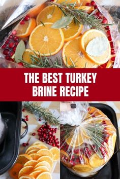 the best turkey brine recipe with oranges, cranberries and rosemary sprigs