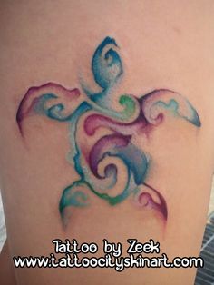 an image of a tattoo on someone's thigh with the words, tattoos by zeek