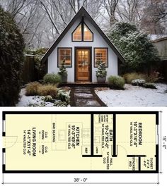 the floor plan for a small house with an attached garage and living area in it