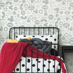 Mickey Mouse Icons Peel & Stick Wallpaper - EonShoppee Mickey Mouse Bedroom, Room Mates, Girls Bedroom Art, Mouse Wall, Mouse Icon, Room Visualizer, Wallpaper Furniture