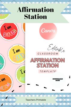 an affirmation station with colorful stickers on it