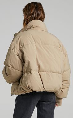 Windsor Puffer Jacket in Beige | Showpo Spring Functional Puffer Jacket For Streetwear, Functional Spring Puffer Jacket For Streetwear, Spring Functional Streetwear Puffer Jacket, Sporty Puffer Jacket With Padded Collar For Outdoor Activities, Sporty Puffer Jacket With Padded Collar For Streetwear, Sporty Down Puffer Outerwear, Sporty Quilted Puffer Jacket For Cold Weather, Sporty Quilted Nylon Puffer Jacket, Sporty Quilted Puffer Jacket