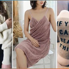 four different pictures of women wearing slippers and socks with the words if you can read this on them