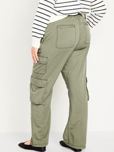 Mid-Rise Cargo Pants | Old Navy Utility Cargo Pants With Elastic Waistband In Khaki, Utility Khaki Cargo Pants With Elastic Waistband, Mid-rise Utility Pants With Patch Pockets, Casual Straight Leg Cargo Pants With Multiple Pockets, Baggy Straight Leg Cargo Pants With Elastic Waistband, Baggy Utility Cargo Pants With Elastic Waistband, Utility Full-length Cargo Pants With Side Pockets, Relaxed Fit Mid-rise Bottoms With Side Pockets, Baggy Tapered Leg Bottoms With Cargo Pockets