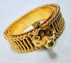 "Vintage 22K Gold handmade Bangle cuff bracelet from Rajasthan Northern India. Inner diameter-5.5 cm(2.16\"), Total Inner circumference-17.27 cm(6.79\") , we can adjust to any size. Weight-80 grams, width-1.5 cm, material-22 K Gold Hallmarked." Traditional Cuff Bangle For Wedding, Gold Tilla Cuff Bangle Bracelet, Gold Cuff Bracelet With Tilla, Gold Cuff Bracelet For Festivals, Gold Heavy Cuff Bracelet For Ceremonial Occasions, Heavy Gold Cuff Bracelet For Ceremonial Occasions, Handmade Bangles, 22k Gold, Cuff Bracelet