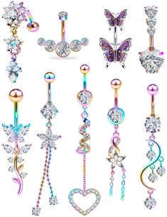 PRICES MAY VARY. MATERIAL: Belly Bautton Ring Made of High Quality 316L Stainless Steel and Sparkly Diamond CZ, Nickel and Lead Free, Hypoallergenic, Non-Toxic & Allergy Free, Safe for Sensitive Skin. Could Be Long Time Wearing. COST-EFFECTIVE: One Order Includes 9 Pieces 10mm Belly Button Rings, 9 Different Styles of Dangle Belly Rings, Provide You Various Choices to Match Your Swimming Suits. Set Comes with a Velvet Pouch. EYE-CATCH APPEARANCE: AAA+ Eye-catching CZ Inlaid, Great Workmanship an Navel Piercing Jewelry Dangle, Belly Button Piercing Aesthetic, Body Jewerly, Navel Piercing Jewelry, Belly Button Piercing Jewelry, Button Piercing, Barbell Piercing, Dangle Belly Rings, Swimming Suits