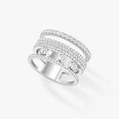 Messika Jewelry - RING DIAMOND WHITE GOLD MOVE ROMANE GM PAVÉ | Manfredi Jewels Messika Ring, Sparkling Diamond Ring, Pave Wedding Rings, Gold Diamond Wedding Rings, Pave Diamond Ring, Luxury Rings, White Gold Diamond Rings, Pave Ring, Large Ring