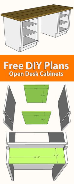 an open desk is shown with the text free diy plans