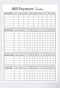 the bill payment tracker is shown in black and white, as well as an image of a