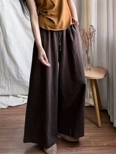 Babakud Women Dark Brown Trendy High- Waist Pants Cotton Linen Pants, Hooded Dress, Wide Leg Linen Pants, Linen Trousers, Spring Summer Dress, Dark Color, Plaid Dress, Linen Clothes, Linen Women