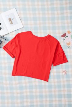 Red Cowboys Graphic Crew Neck Short Sleeve Tops Casual Red Solid Color Tops, Red Solid Color Cotton Tops, Trendy Red Solid Color Tops, Red Plain Tops For Summer, Leopard Satin Dress, Western Pattern, Graphic Pant, Spaghetti Strap Maxi Dress, Crop Top Sweatshirt