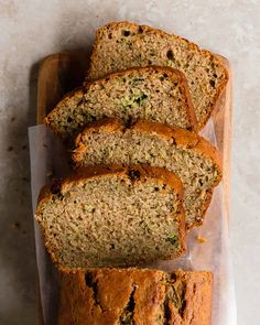 slices of zucchini bread on a cutting board