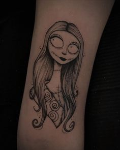 Small Sally Tattoo, Unique Nightmare Before Christmas Tattoo, Tim Burton Patchwork Tattoo, Addams Family Tattoos