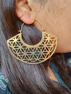 "Sacred Geometry Seed of Life Earrings, Flower of Life Earrings, Hoop Earrings, Boho Earrings, Ethnic Earrings, Festival Jewelry,Gift For Her Handmade Earrings Material:- Brass IMPORTANT NOTE....👇 1 product free gift on purchase of 3 products. You can choose the free gift as your wish. Take a screenshot of the free gift you like from my shop and send me a photo in personal message. MUST READ....👇 5 stars is my shop's priority. So contact me before leaving any negative review. I am here only fo Hoop Filigree Jewelry For Festivals, Spiritual Festival Hoop Earrings, Spiritual Hoop Jewelry For Festivals, Unique Hoop Earrings For Festivals, Bohemian Filigree Hoop Jewelry, Spiritual Hoop Earrings For Festivals, Nickel Free Spiritual Hoop Earrings For Festivals, Hoop Jewelry With Intricate Design For Festivals, Nickel-free Spiritual Hoop Earrings For Festivals