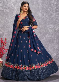 Shop Indian Wedding Lehenga Choli In New York - HATKAY Festive Floor-length Choli With Floral Embroidery, Festive Floor-length Floral Embroidered Choli, Navratri Floor-length Sets With Floral Embroidery, Navratri Anarkali Sharara With Floral Embroidery, Bollywood Anarkali Set With Floral Embroidery For Navratri, Floor-length Floral Embroidery Choli For Festive Occasions, Floor-length Floral Embroidery Set For Festivals, Festive Floor-length Floral Embroidery Choli, Floral Embroidered Chinon Sharara For Navratri