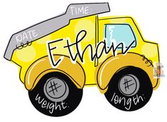 a drawing of a yellow truck with words written on it