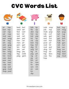 the cvc words list with different animals