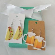 Silvertone findings.Lightweight and fun earrings.Check out my other listings for more fun + funky sets.Comes in gift packaging. Beer Hop Clay Earrings, Crunchy Tacos, Mug Earrings, Funky Jewelry, Fun Earrings, Beer Mug, Gift Packaging, Earrings Set, 2 Colours