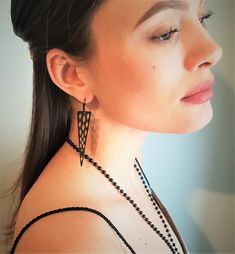 "Black sharp long earrings, edgy oxidized black earrings, black perforated spiked earrings, black pointy earrings, women's gift, gift for her Welcome to my shop! ✈️ DHL EXPRESS SHIPPING AVAILABLE, 1-3 BUSINESS DAYS DELIVERY! ✔️ PLEASE MAKE SURE TO SELECT IT, RIGHT BEFORE YOUR PURCHASE! ❗️ ❗️ DON'T FORGET TO ADD YOUR CELL # AT THE \"NOTE TO SELLER\" SECTION IF YOU CHOOSE DHL! BY FILLING YOUR CELL NUMBER YOU EARN THE BENEFIT TO CHOOSE BETWEEN 6 DIFFERENT DELIVERY OPTIONS! INSTRUCTIONS WILL BE SENT Spiked Earrings, Earrings Edgy, Spike Earrings, Summer Earring, Earrings Black, Black Earrings, Leather Earrings, Long Earrings, Dhl Express