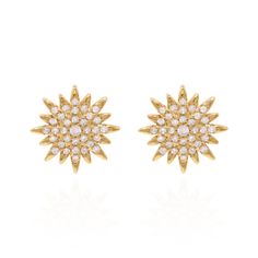 Looking to add some serious bling to your accessory game? Get ready to dazzle with our Rhea Starburst Stud Earrings in 18K Gold Vermeil!  With their bold starburst design and shimmering pave crystals, they're sure to make a statement. They may be small but they're mighty stylish, whether you're heading to a fancy event or just want to add some sparkle to your everyday look, these earrings are the perfect choice.  Plus, with their sturdy stud backing, you won't have to worry about losing your new favourite earrings mid-twirl on the dance floor. And let's be real, these earrings are so fab, you won't ever want to take them off!  Presented in a gorgeous gift box. Material: 18K Gold Plating on 925 Sterling SilverStones: 5A Cubic Zirconia Fancy Event, Michael Michaud, Starburst Design, Stud Earrings Gold, August Birthstone Jewelry, July Birthstone Jewelry, Gifts For New Mums, Jewelry Ring Box, Pearl Jewellery Earrings