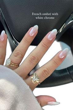 Proposal Nails French Tip, Cute Soft Almond Nails, Aesthetic Almond Nails Simple, Bridal Nails Almond Shape Ombre, Clean Nail Art Classy, Wedding Day French Manicure, Nails Acrylic Clean Girl, French Top Chrome Nails, Nail Ideas 2023 Almond