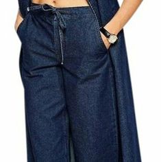 Woven Cotton Denim, High Rise, Self Tie Waist Belt. Cropped, 100% Cotton Waist 19", Rise 12", Inseam 24", Leg Opening 10". Casual Indigo Jeans For Spring, Casual Indigo Denim Jumpsuit, Spring Indigo Denim Jeans, Asos Jeans, Woven Cotton, Waist Belt, Flare Jeans, Wide Leg, Asos