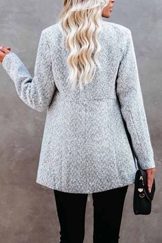 Elegant Coats, Grey Coat, Long Sleeves Coats, Black Dots, Casual Coat, Ladies Fashion, Style Retro, Fashion Classy, Cold Weather