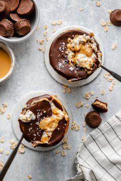 two desserts with chocolate, marshmallows and peanut butter