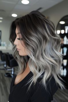 Dark Brown And Blonde Ombre Hair, Blond With Shadow Root Ash, Dark Brown Platinum Balayage, Ash Blonde With Ash Brown Lowlights, Shadow Root Black To Blonde, White Blonde Ombre Dark Roots, Dark With Blonde Hair, Blonde And Black Ombre Hair, Umbra Hair Color Ombre