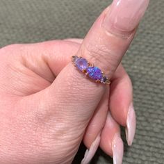 Lab Grown Purple Fire Opal, Purple And Lavender Topaz Zirconia And Lab Created Orchid Chalcedony On Rose Gold Plating. Size 8. Never Worn. Lavender Opal, Purple Fire, Opal Ring Gold, Opal Jewelry, Opal Rings, Jewelry Party, Purple Gold, Womens Jewelry Rings, Fire Opal