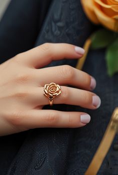 Rings/gold/colorful/fashion/rose/girls/trendy Girls Ring Design Gold, Gold Ring For Ladies, Finger Rings Gold Indian, Ladies Rings Gold Design, Traditional Gold Ring, Finger Rings For Girls, Bread Custard, Daily Wear Rings, Jewelry With Wire