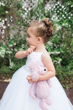 Toddler Updo, Flower Girl Wedding Hair, Wedding Hairstyles For Girls, Girls Updo, Sparkly Hair Accessories, Floral Wedding Hair, Girls Tiara, Toddler Flower Girls, Curly Wedding Hair