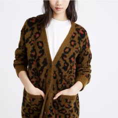 Madewell Cardigan Size-S Brown Green Jungle Cat Button-Up V-Neck Sweater Long Sleeve Length-29in Sleeves-19in New With Tags. V-neck Outerwear For Daywear In Fall, Fall V-neck Outerwear For Daywear, Brown Casual Cardigan For Daywear, Casual Brown Cardigan For Daywear, Classic Sweater With Button Closure For Fall Daywear, Button Closure Cardigan For Fall Daywear, Fall Cardigan With Button Closure For Daywear, Fall Daywear Cardigan With Button Closure, Rib Stitch Knitting