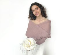 Knitted wedding jacket/shrug/cover up for brides. It is unique in that they can be wear on both sides. As if you receive two bolero for one price! You can put it on in many different ways. See for yourself which one will suit you best! It will be a beautiful and warm wedding accessory what will warm your shoulders, but will not affect your hairstyle because owed around the shoulders. Enjoy the comfort and look elegant and beautiful. Measure the circumference of your bust with your arms down. The Winter Wedding Cover Up Bridesmaid, Elegant Wedding Sweater For Winter, Fall Wedding Long Sleeve Shrug, Elegant Winter Wedding Sweater, Fitted Summer Wedding Shrug, Elegant Spring Wedding Shrug, Elegant Lace Wedding Shrug, Fitted Long-sleeve Wedding Shrug, Groom Blue Suit