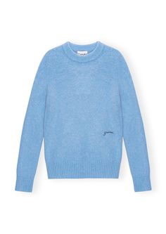 This Ganni Powder Blue Brushed Alpaca O-Neck Sweater is made from alpaca, polyamide, wool and elastane. The sweater is designed for a regular fit and features an O-neckline, embroidered GANNI logo and ribbed edges. 52% alpaca, 32% polyamide, 13% wool, 3% elastane O-neckline Embroidered GANNI logo Ribbed edges Designed for a close fit over the shoulders, cut straight from the chest Fits true to size, take your normal size Lightweight, soft wool-blend fabric Powder Blue Sweater, Powder Blue Color, Floral Bags, Shoulder Backpack, Linnet, Tshirt Skirt, Blue Sweater, Shirt Skirt, Powder Blue