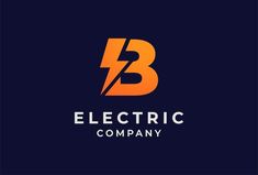 an electric company logo with the letter b in orange and blue colors on a dark background