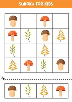 an image of a mushroom and leaves matching game