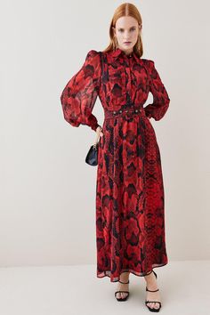 Style: Midi Dressdesign: Snakefabric: Wovenlength: Midineckline: Collaredsleeve Length: Long Sleeve Shirt Midi Dress, Midi Shirt Dress, Karen Millen, Fashion Face, Snake Print, Long Length, Dress Collection, Midi Dress, Long Sleeve Dress