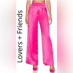 Revolve Lovers And Friends Andie Trouser Pant In Raspberry Pink High Rise Wide Leg Pants For Night Out, Pink High-waist Bottoms For Date Night, High Waist Pink Bottoms For Date Night, Blue Plaid Pants, Track Leggings, Tweed Pants, Barbie Core, Olive Green Pants, Pink Barbie