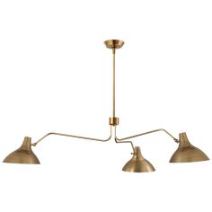 three light brass chandelier with an adjustable arm and two lights on each side