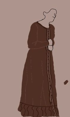 a drawing of a woman in a brown dress