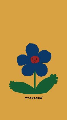 a blue flower sitting on top of a green leaf next to a yellow background with the words tatagasa written below it