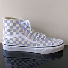 Vans Men's Sk8-Hi Tapered Checkerboard Canvas Sneaker In Nice Zen Blue / True White :) Retail: $85 Style: Unsex Condition: Brand New With Tag & Original Shoe Box Men's Size Vans White Canvas Shoes With Speckled Midsole, Custom White Casual Vans Sneakers, Casual White Custom Vans Sneakers, Vans High, Shoes Vans, Sk8 Hi, Mens Vans, Canvas Sneakers, Atlantis