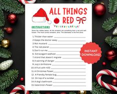 an all things red list surrounded by christmas decorations