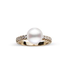 This 9.0-10. mm AAA quality White South Sea pearl ring showcases the pure organic beauty of elegant south sea pearl. The flawless pearl appears to float above the gold, yet is securely attached by a strong post. The classic-style ring features a solid 14-karat gold band that is set with 0.25 carats of diamonds. The ring setting is made in-house and is composed of solid 14 karat gold. We use an extra-fine diamond grade (VS1-G), which is normally reserved for solitaire settings. It's rare to see t Timeless White Akoya Pearl Ring, White Akoya Pearl Timeless Ring, Luxury Akoya Pearl Ring In Pearl White, Timeless Akoya Pearl Ring For Anniversary, Luxury Akoya Pearl Ring With Pearl Drop, Timeless Akoya Pearl Drop Ring, Formal Yellow Gold Akoya Pearl Ring, Timeless Akoya Pearl Ring For Formal Occasions, Akoya Pearl White Pearl Ring In Fine Jewelry Style