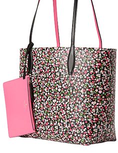 12.4"h x 18.3"w x 6.3"dhandle drop: 10"medium grain leatherunlinedfoil embossed logolarge open top tote bagstyle # wkr00010Color: Multi Reversible Coated Canvas Tote Bag, Spring Shopping Bag In Coated Canvas, Reversible Bucket Bag, Reversible Tote, Open Top, Kate Spade New York, 4 H, Kate Spade, Grain